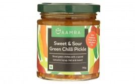 Aamra Sweet & Sour Green Chilli Pickle  Glass Jar  190 grams